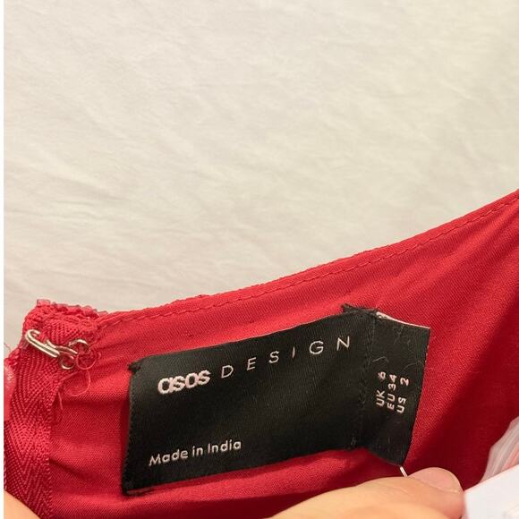 ASOS DESIGN NEW Embellished Fringed Mini Dress‎ Red US 2 Hand Beaded Party Vegas - Picture 7 of 7